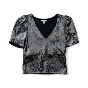 Moa moa Junior Silver Navy Sequin V-Neck Top